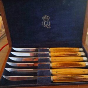Vintage Queen Cutlery Stag Bone Steak Knife Set,  1932-1955